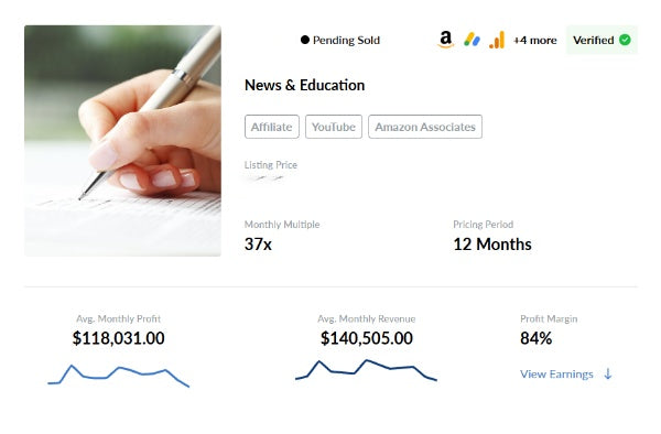 π₯ PENDING SOLD: Profitable Affiliate, Amazon Associates & Display Advertising Business for Sale π